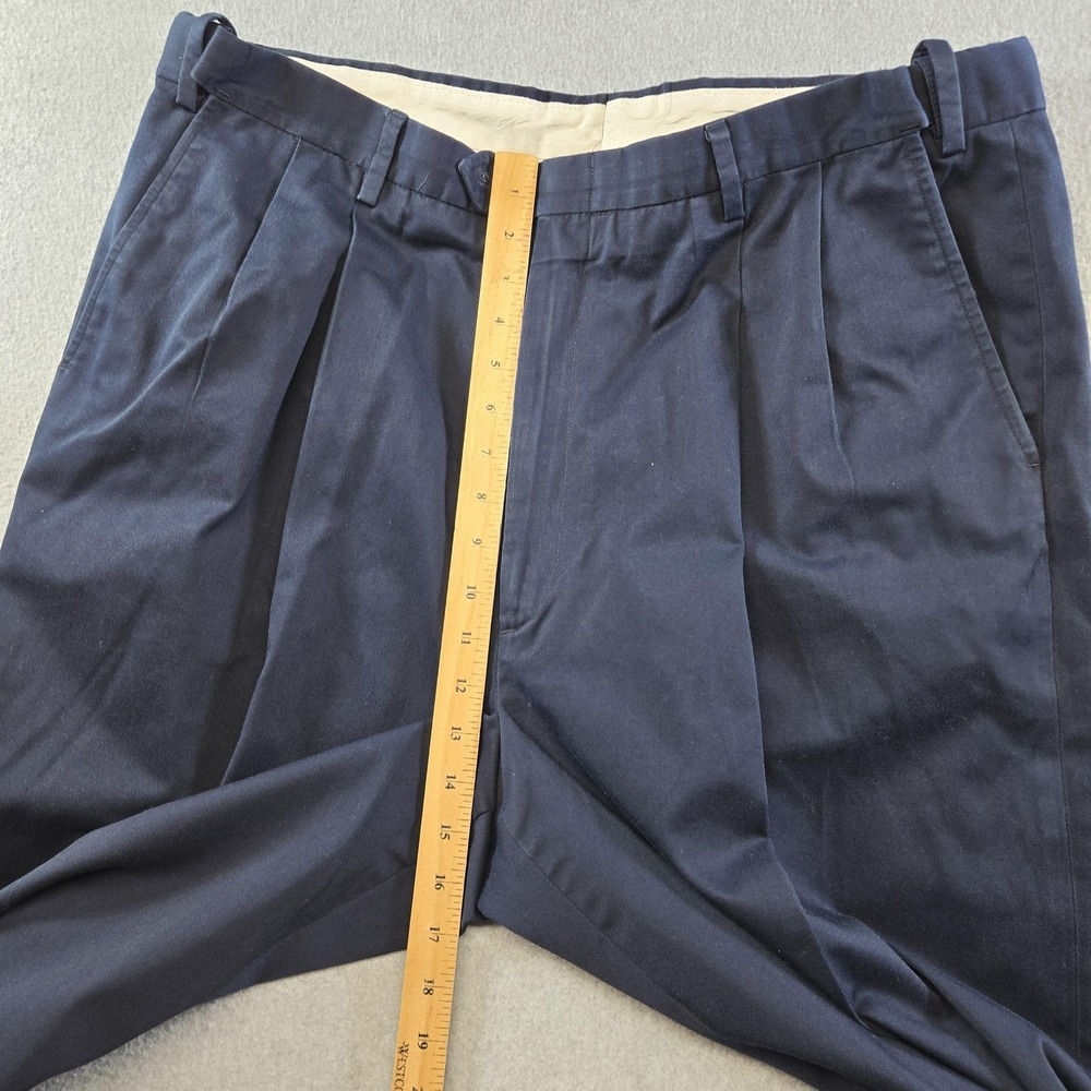 BERLE Suit Pants Mens 40x32 Blue Cotton Blend Classic Straight Belted Fit - Picture 11 of 12